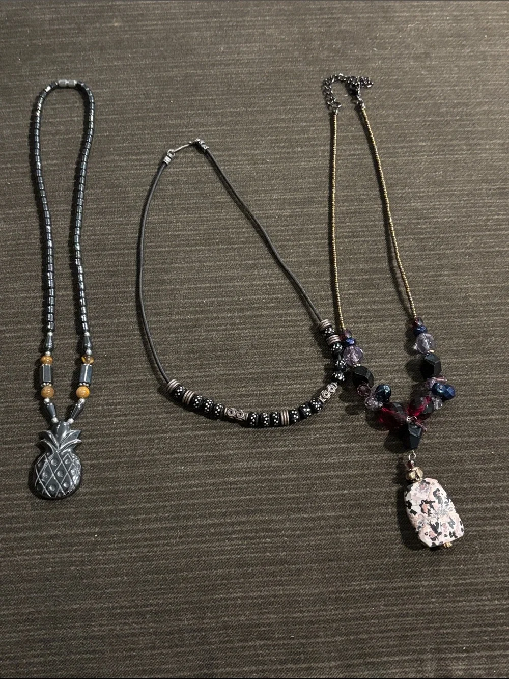 Real Gemstone Necklaces- Pineapple Beaded Crystals Lot of 3